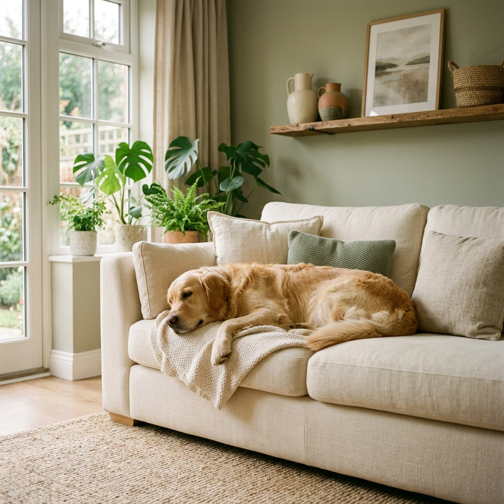 Calm relaxed dog on couch
